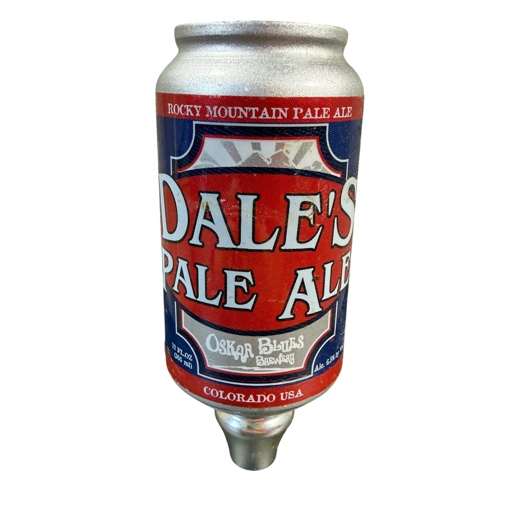 Oskar Blues Dale's Pale Ale Beer Can Tap Handle Silver Red Blue Colorado Barware